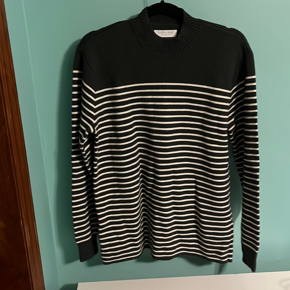 Everlane charcoal grey and white striped sweater, size XL